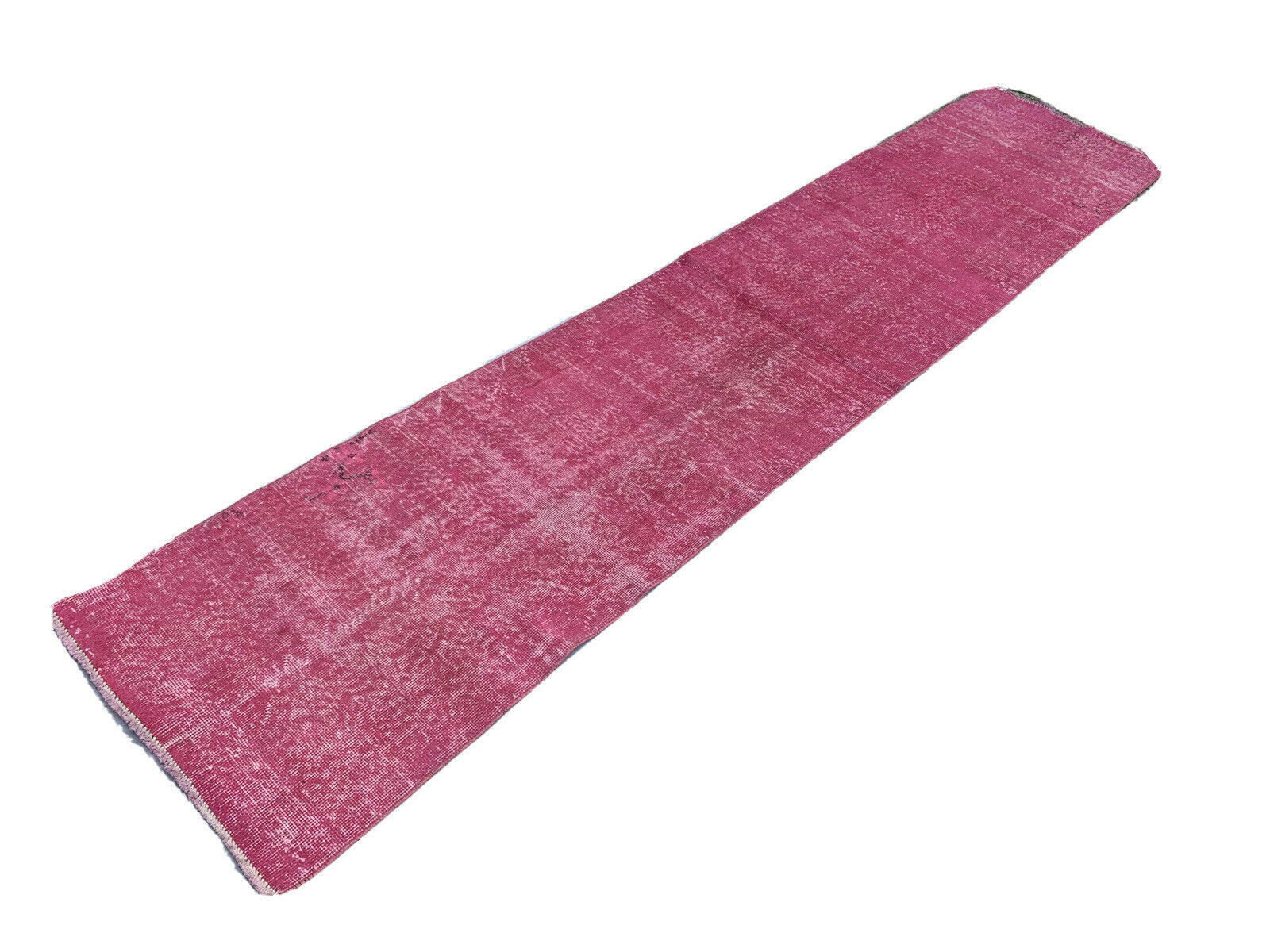 Distressed Turkish Narrow Runner 336 X 71 cm Wool Vintage rug, Over-dyed Pink