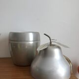 LARGE PEAR OR QUINCE IN BRUSHED ALUMINUM ICE BUCKET MADE IN ITALY AROUND 1970