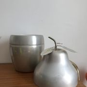 LARGE PEAR OR QUINCE IN BRUSHED ALUMINUM ICE BUCKET MADE IN ITALY AROUND 1970