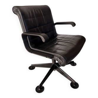 Richard Sapper Office Chair for Knoll - Black Leather on Glides 1979