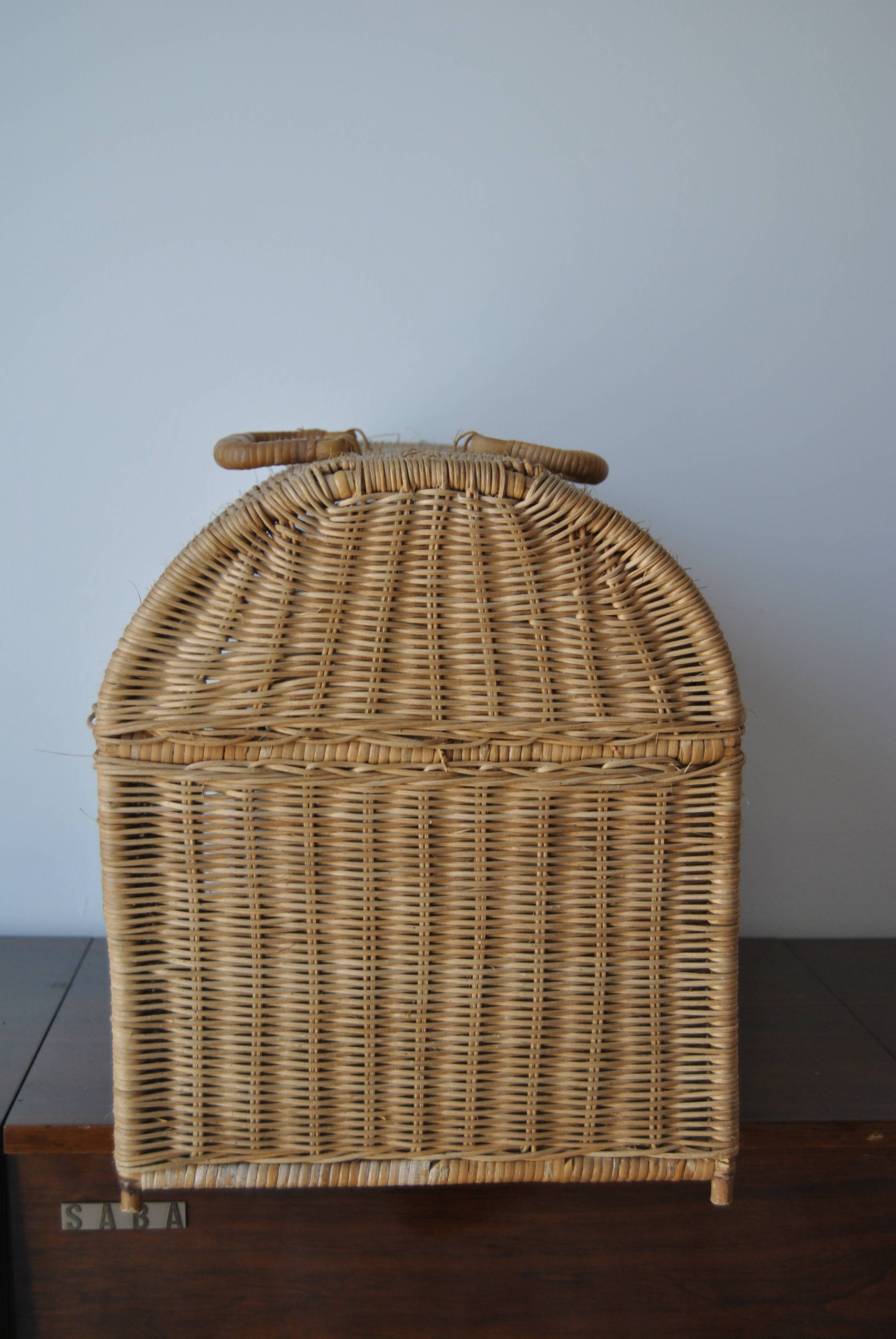 Wicker/rattan cat cage - 1970s
