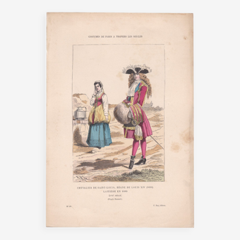 Une illustration , une image d'époque : editeur f. roy  costumes de paris dame noble & seigneur