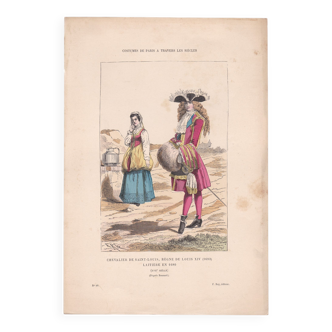 Une illustration , une image d'époque : editeur f. roy  costumes de paris dame noble & seigneur