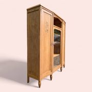 Asymmetrical Art Deco glass-fronted Parisian wardrobe in raw oak, 1930.