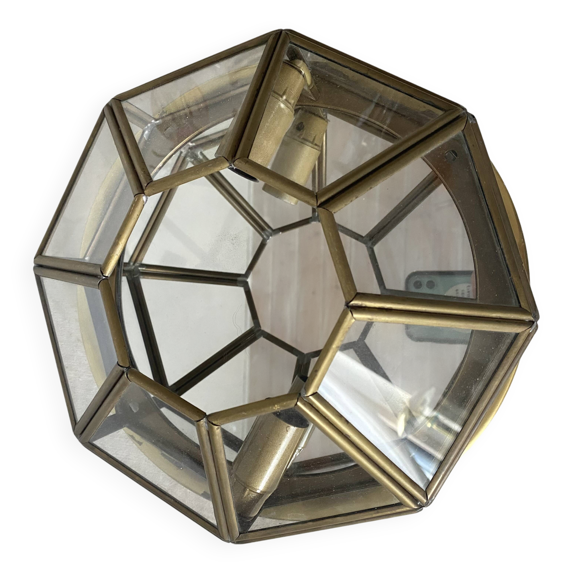 Faceted glass and brass ceiling light