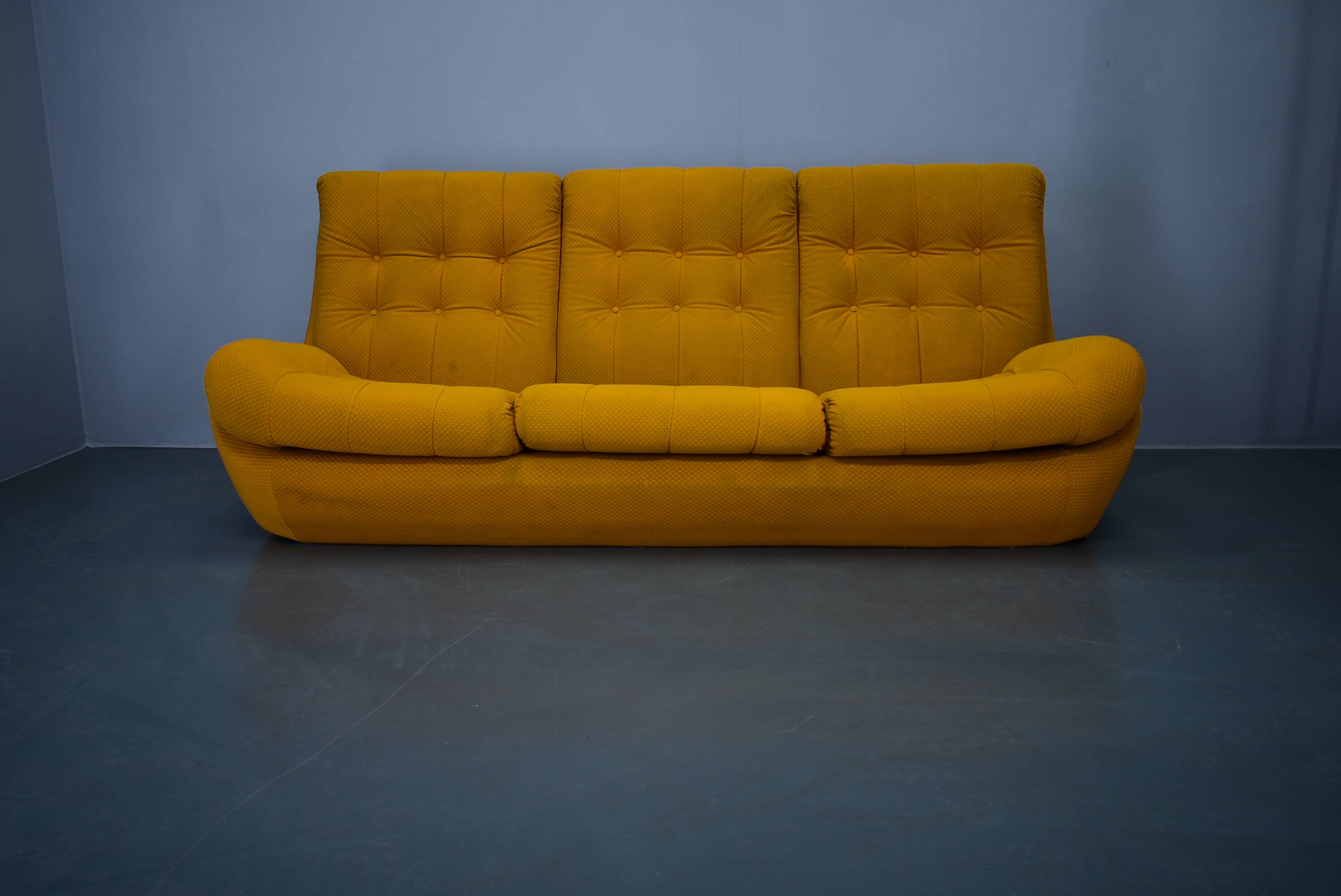 20th century, yellow Atlantis three-seater sofa, 1960s