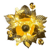 Vintage gold leaf metal flower wall light Florentine wall sconce
