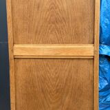 Parisian hotel wardrobe with bevelled mirror, solid raw oak, 1920.