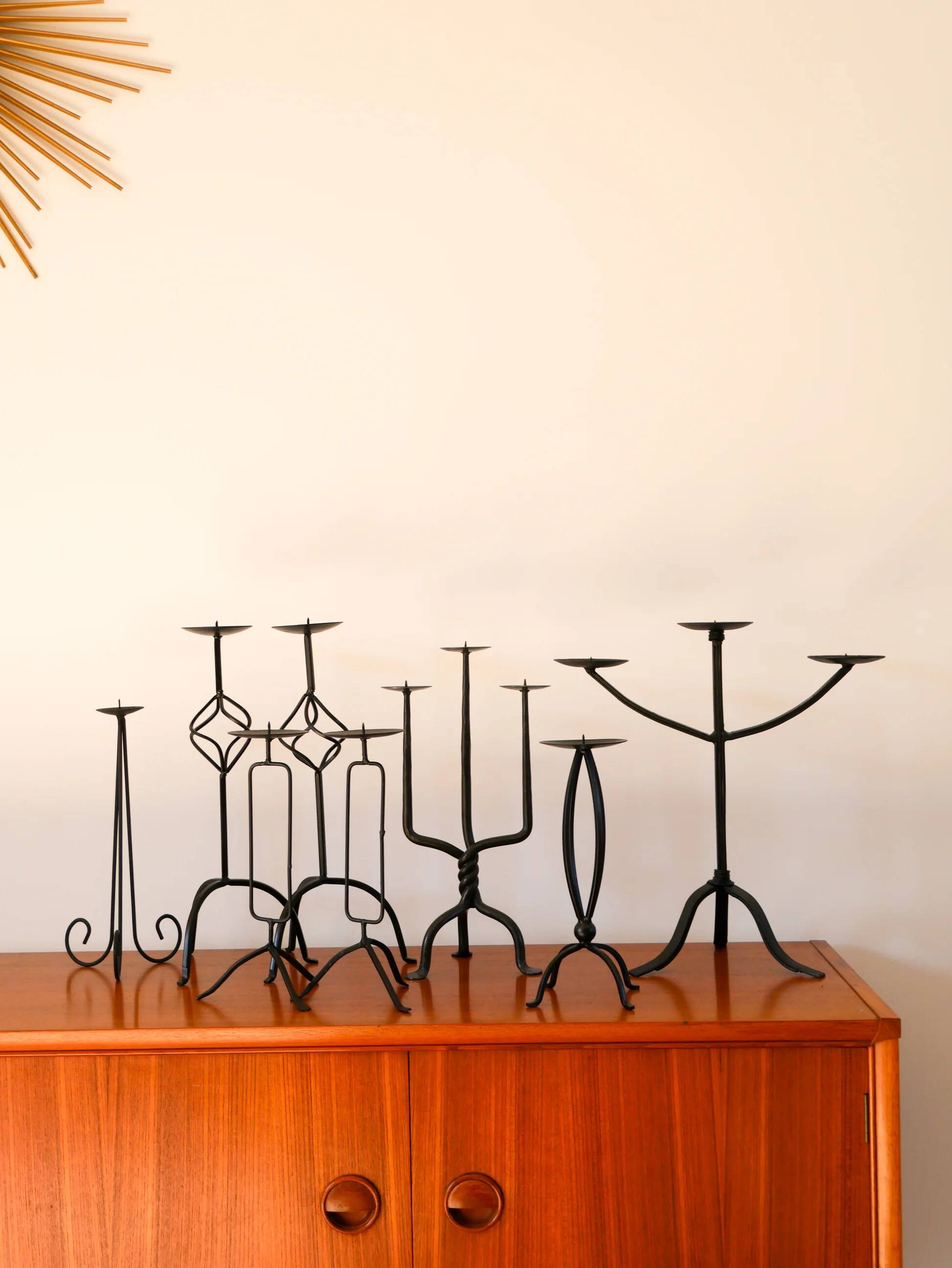 Très grand chandelier tripode en fer noir, scandinave, brutaliste, 1970 - 42 cm