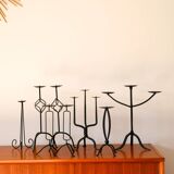 Très grand chandelier tripode en fer noir, scandinave, brutaliste, 1970 - 42 cm