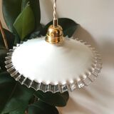 Flat opaline hanging lamp serrated 50