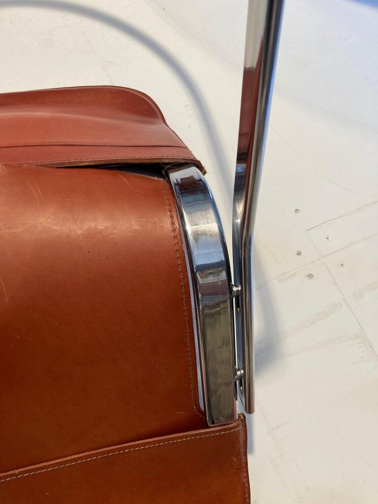 Set of 4 dining chairs in chrome and leather for Cidue Italy 1970