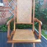 Folding beech cane armchair