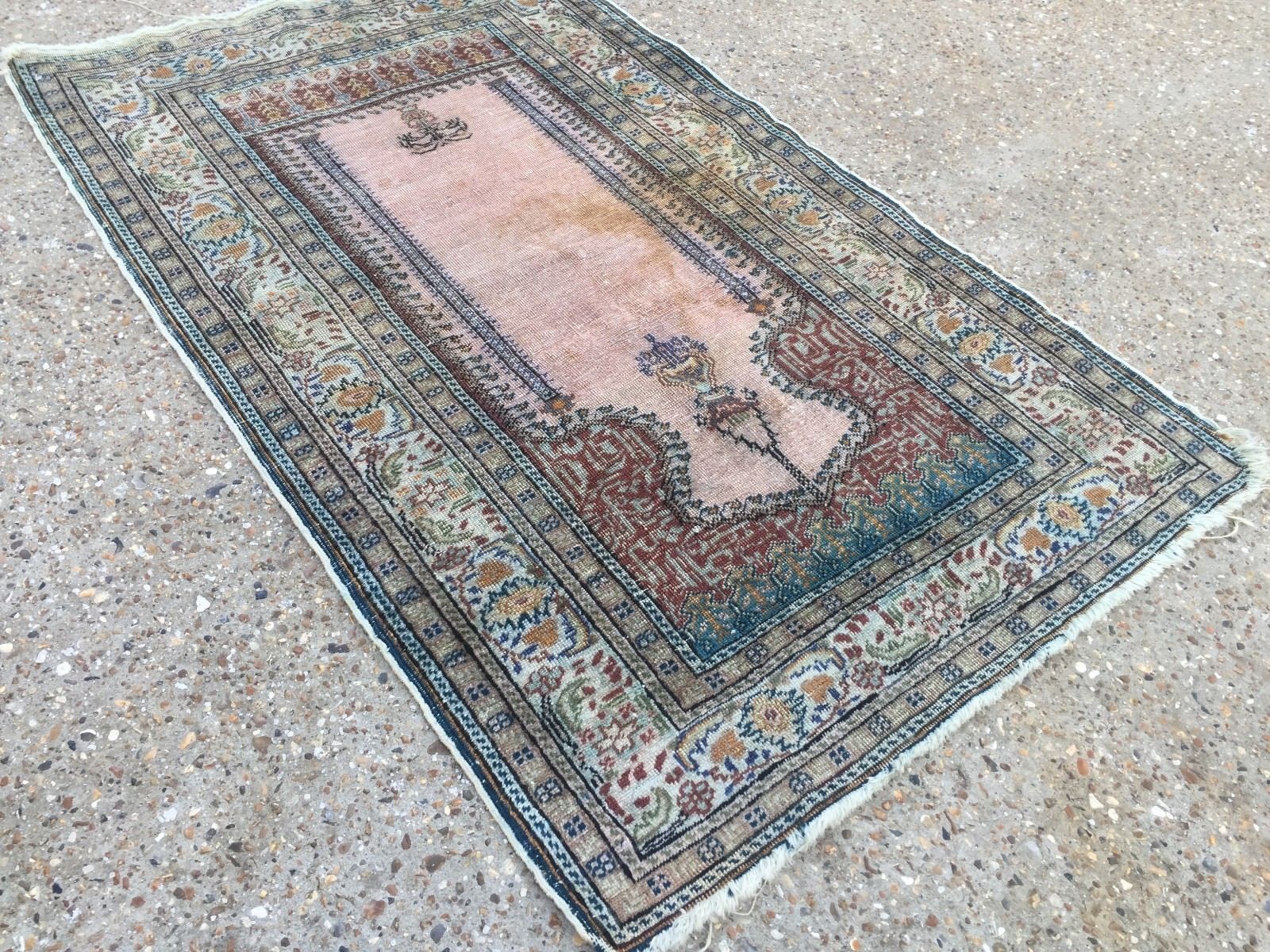 Antique Turkish Silk Rug 128x79cm Tribal Boho vintage old