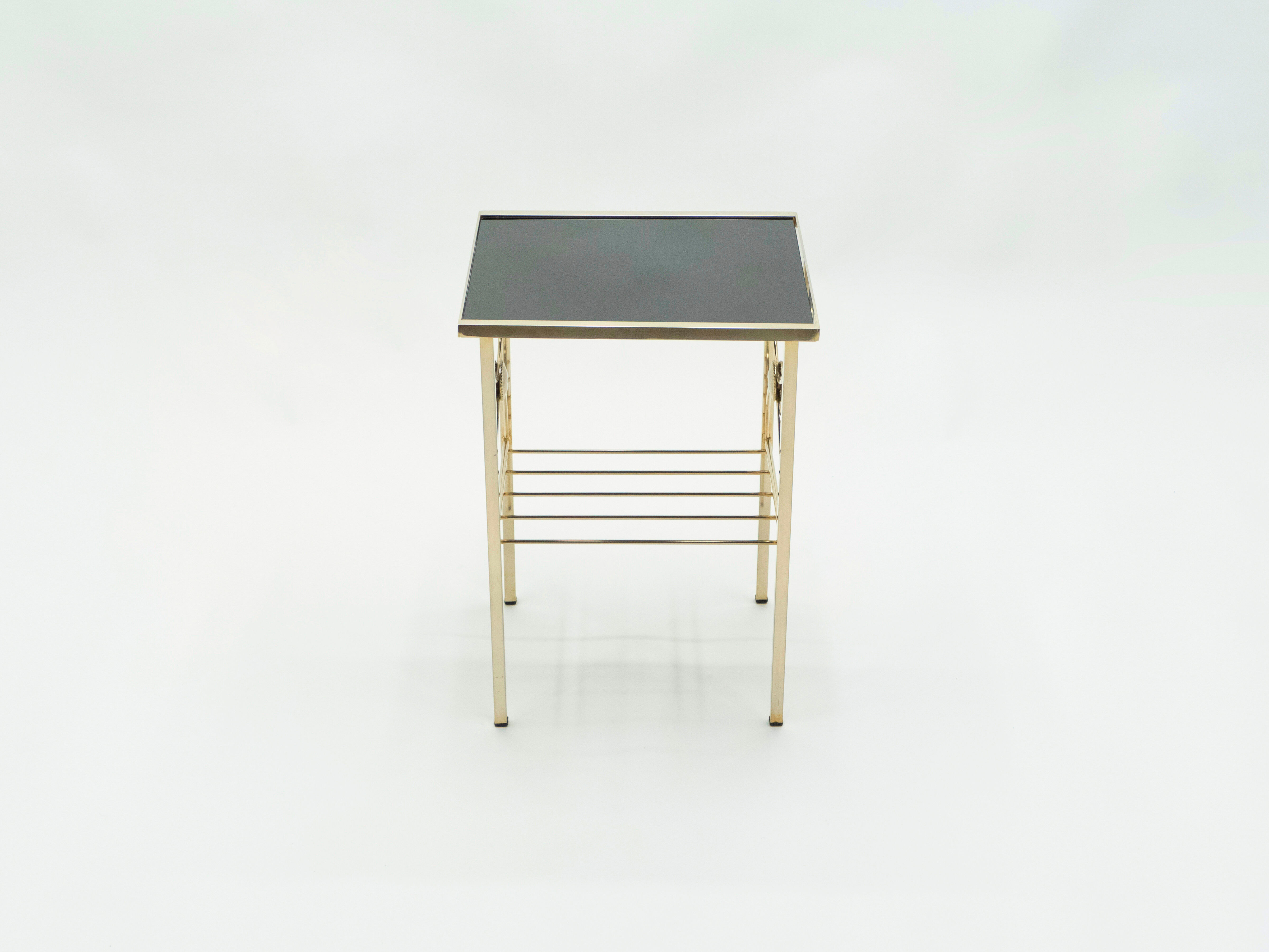 Pair pieces of gold metal glass opalin black 1960s