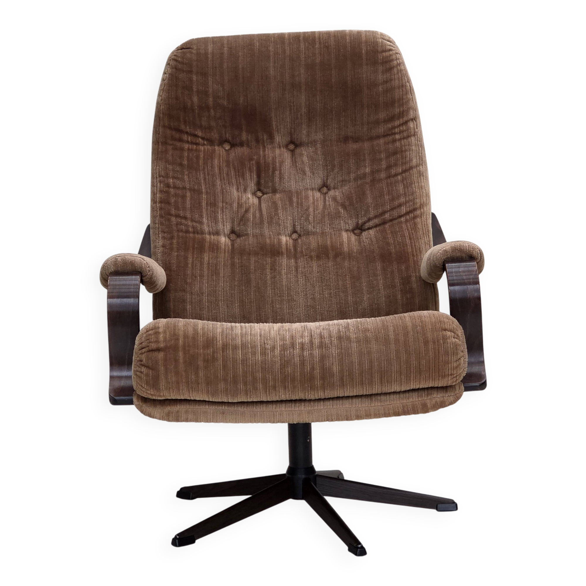 1970s, Danish swivel armchair, furniture corduroy, dark beech wood.