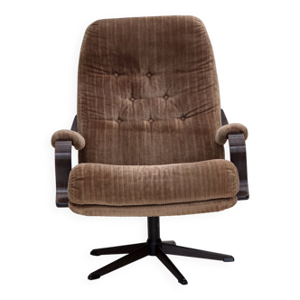 1970s, Danish swivel armchair, furniture corduroy, dark beech wood.