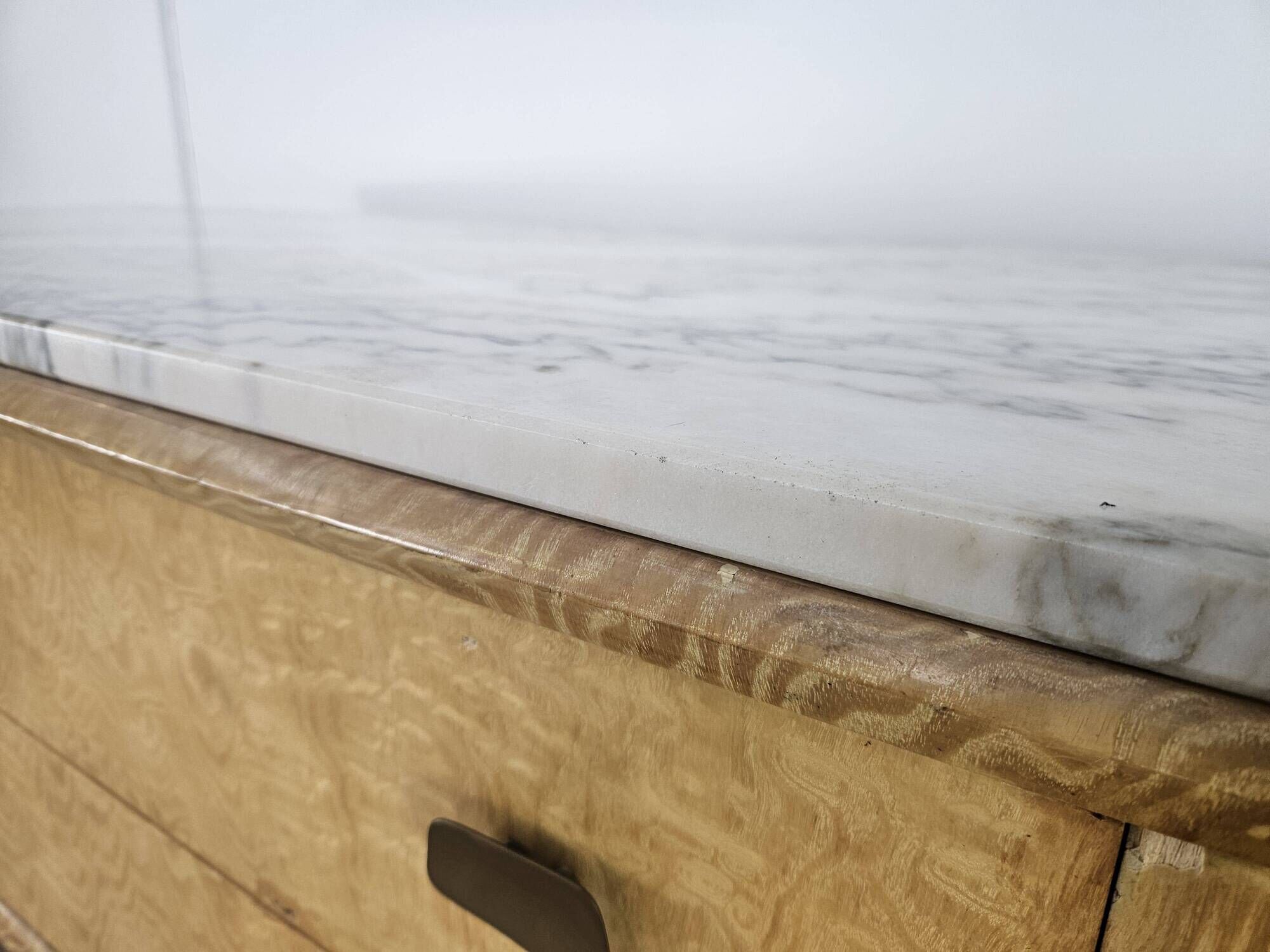 1950s maple chest of drawers with a marble top