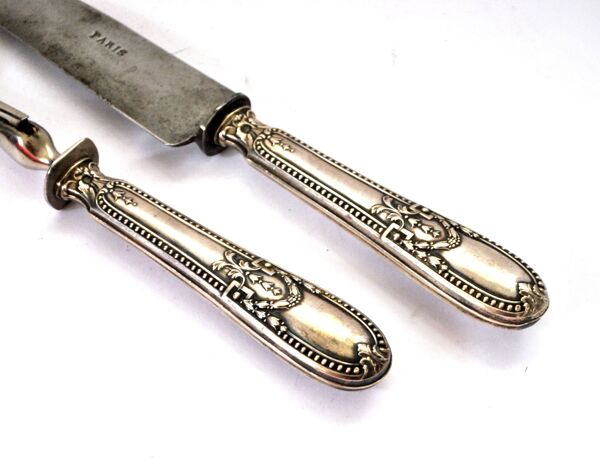 Couvert de service à découper style Empire en argent Brosse&cie