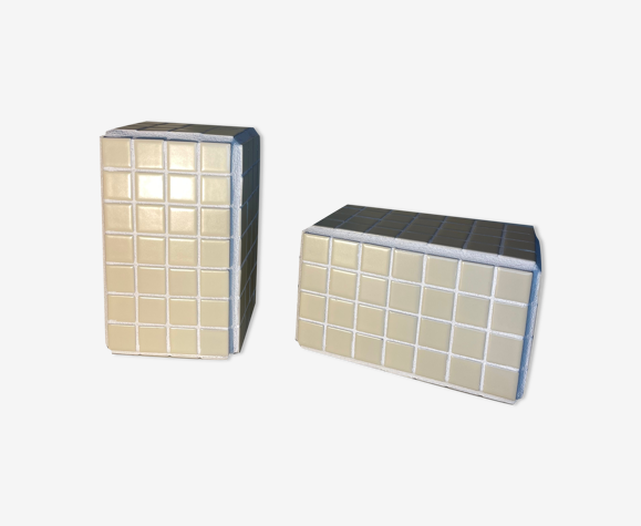 Paire de serre-livres beige et blanc