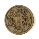 Artisanal carved solid wood underside with mountain décor - round chalet décor