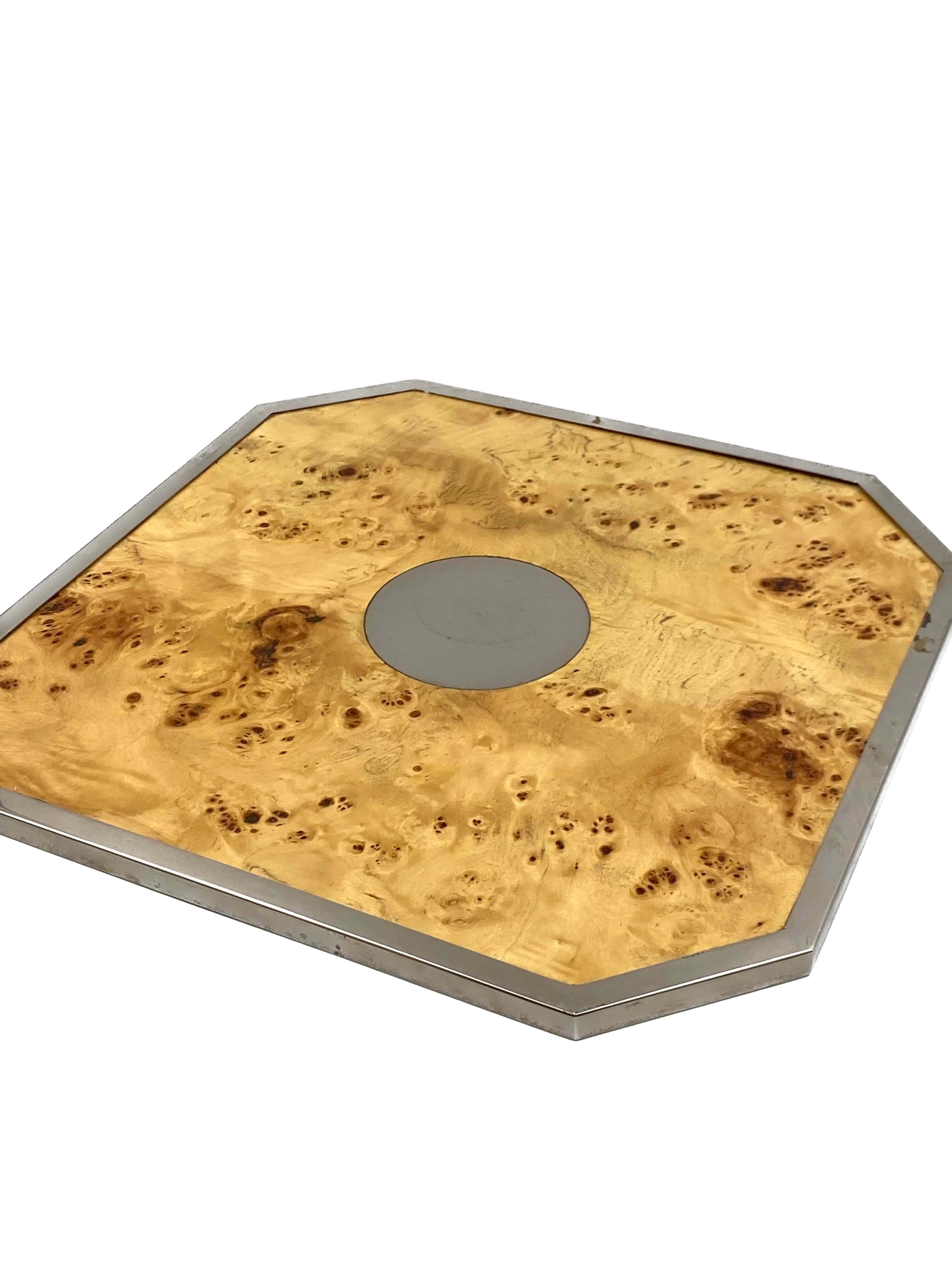 Tommaso Barbi, Hollywood regency burl wood tray, Italy 1970s