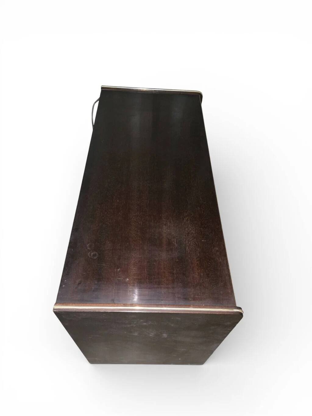 Vintage 50s-60s bar cabinet with tufted upholstery and lighting.