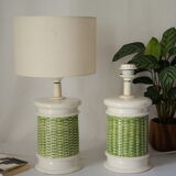 Pair of legs of ceramic lamp basketry italy vintage