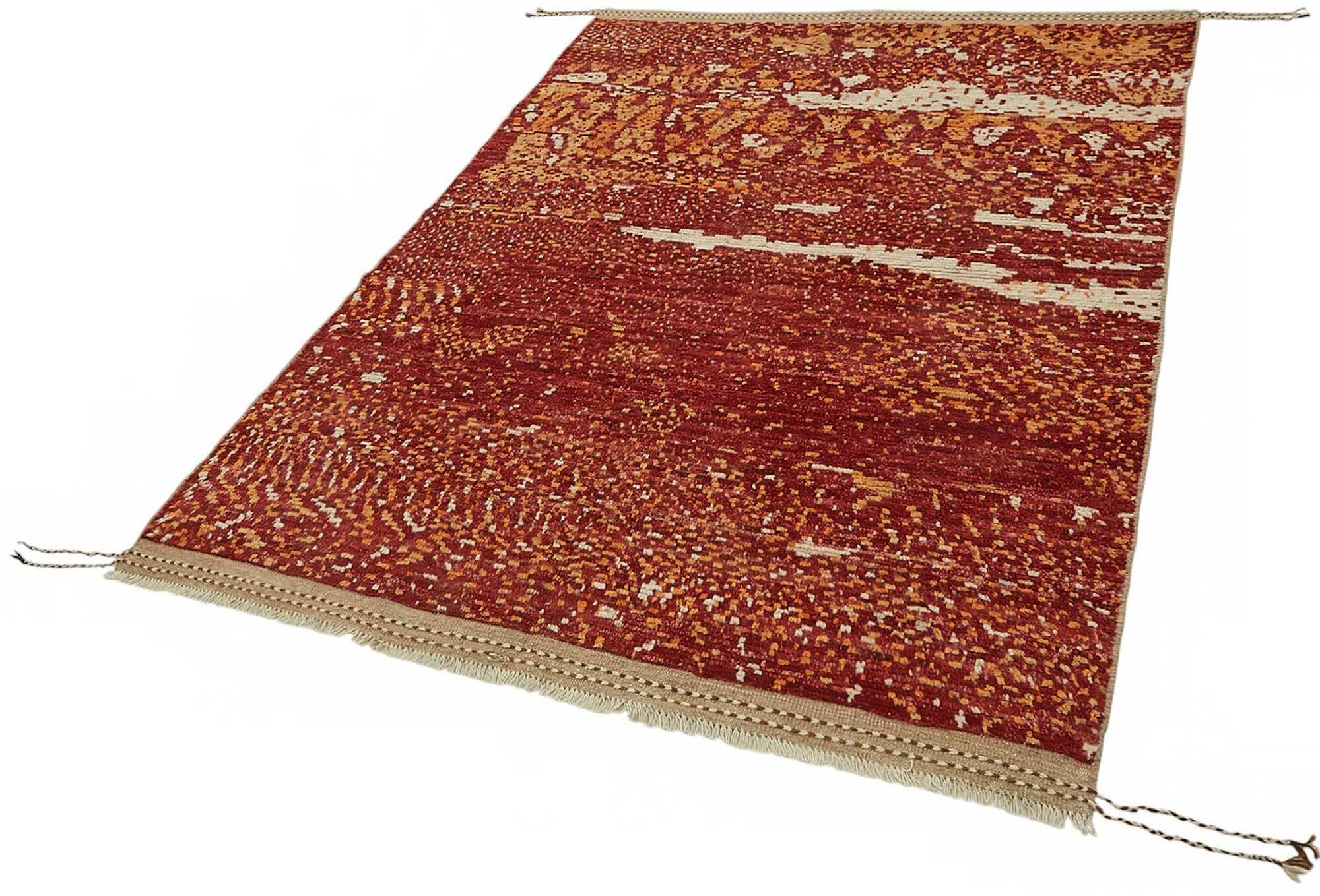 Handwoven Turkish Rustic 149 cm x 209 cm Red Wool Carpet