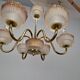 1960s Czech Mid-Century Brass and Železný Brod Frosted Glass Six-Arm Chandelier