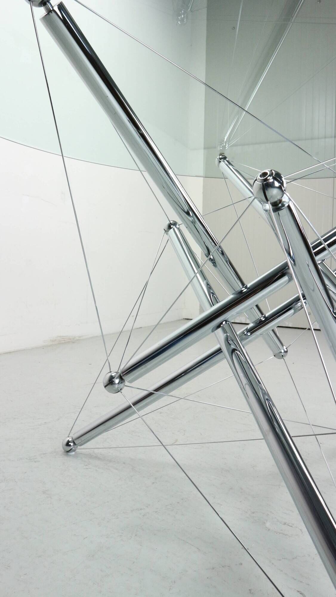 Theodore Waddell for Cassina 714 Tensegrity Chromed Steel Dining Table, 1980s