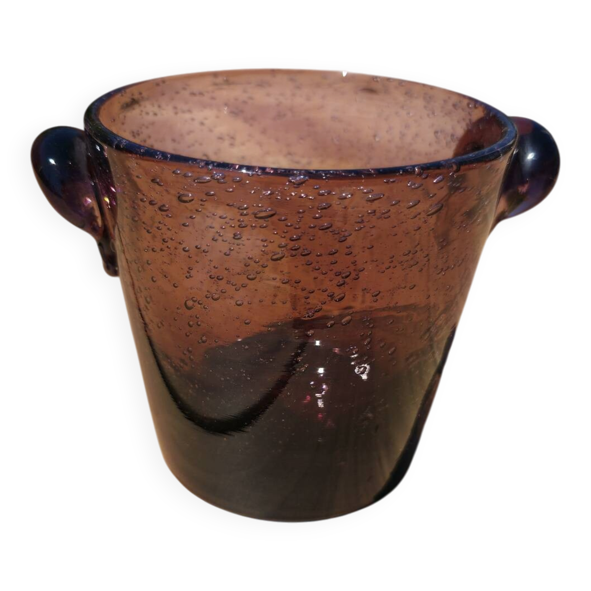 Seau à glaçons en verre bullé améthyste signé Biot