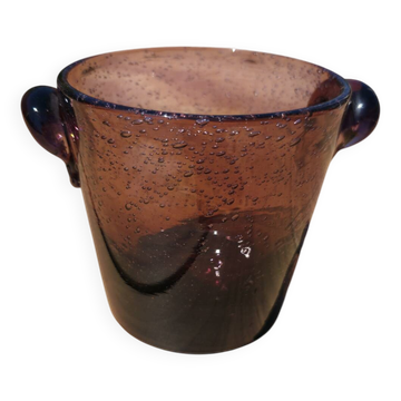 Amethyst bubble glass ice bucket signed Biot