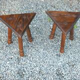 Pair of triangular turned wood stools or harnesses