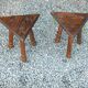 Pair of triangular turned wood stools or harnesses