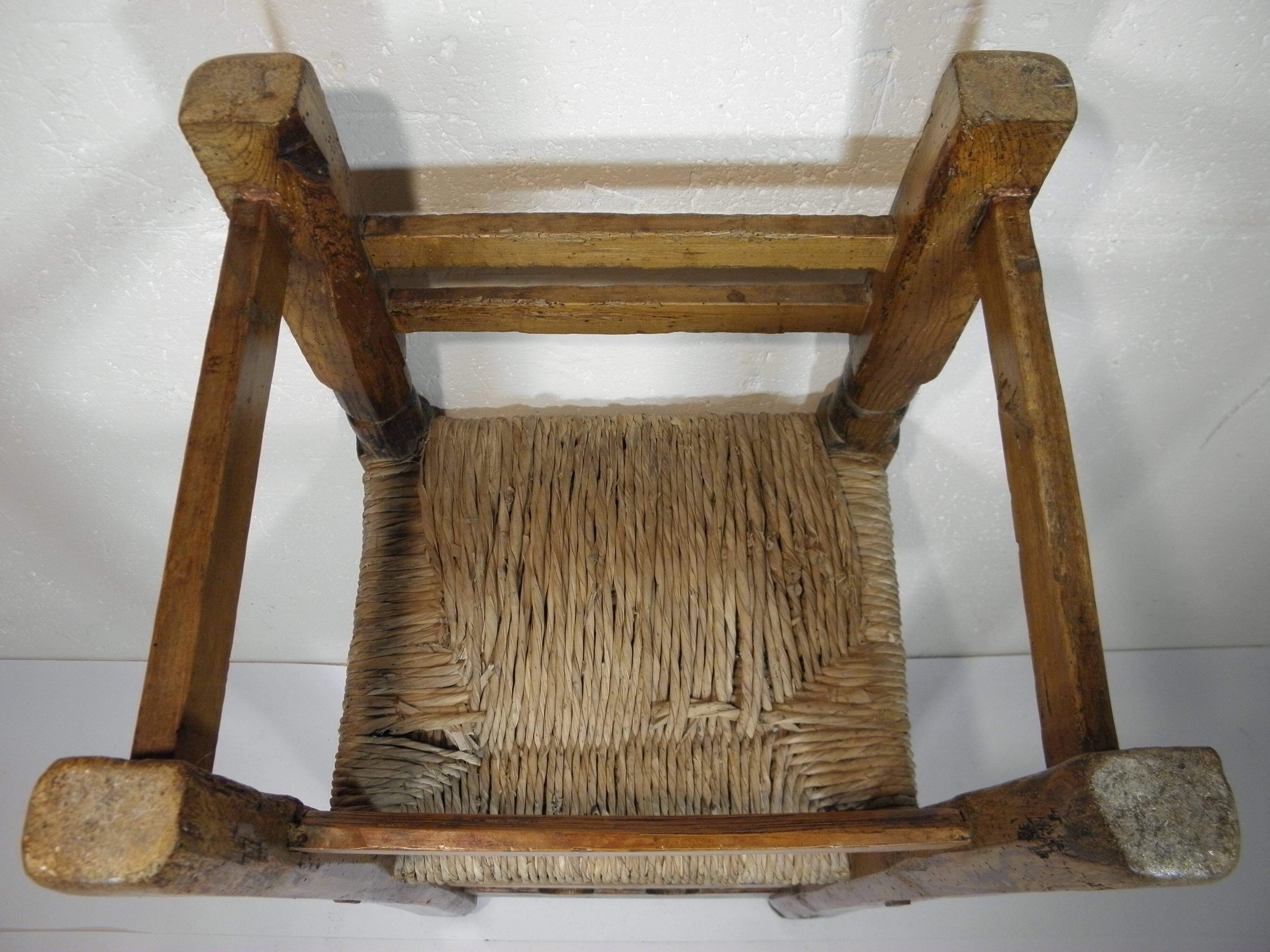 Antique wooden and straw chair, Folk Art - Spain