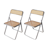Pair of canned folding chairs 70s
