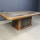 Table basse brutaliste en chêne et pierre, années 1970