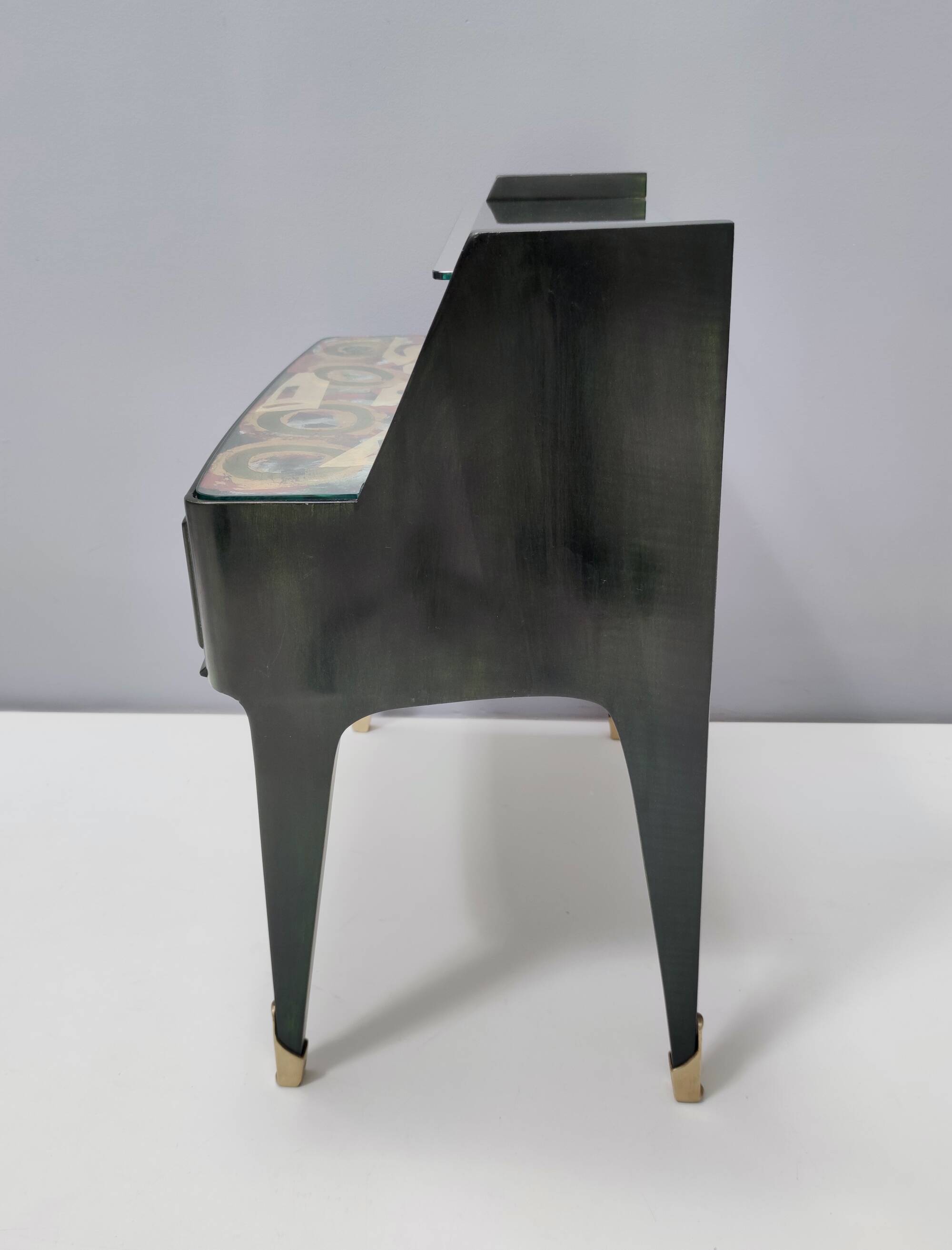 Pair of Dark Green Wooden Nightstands in 1950s Style with a Decorated Top,