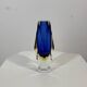 Murano flavio poli vase carré vintage en verre bleu et jaune