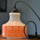 Seventies chandelier in white opaline decorating orange flowers