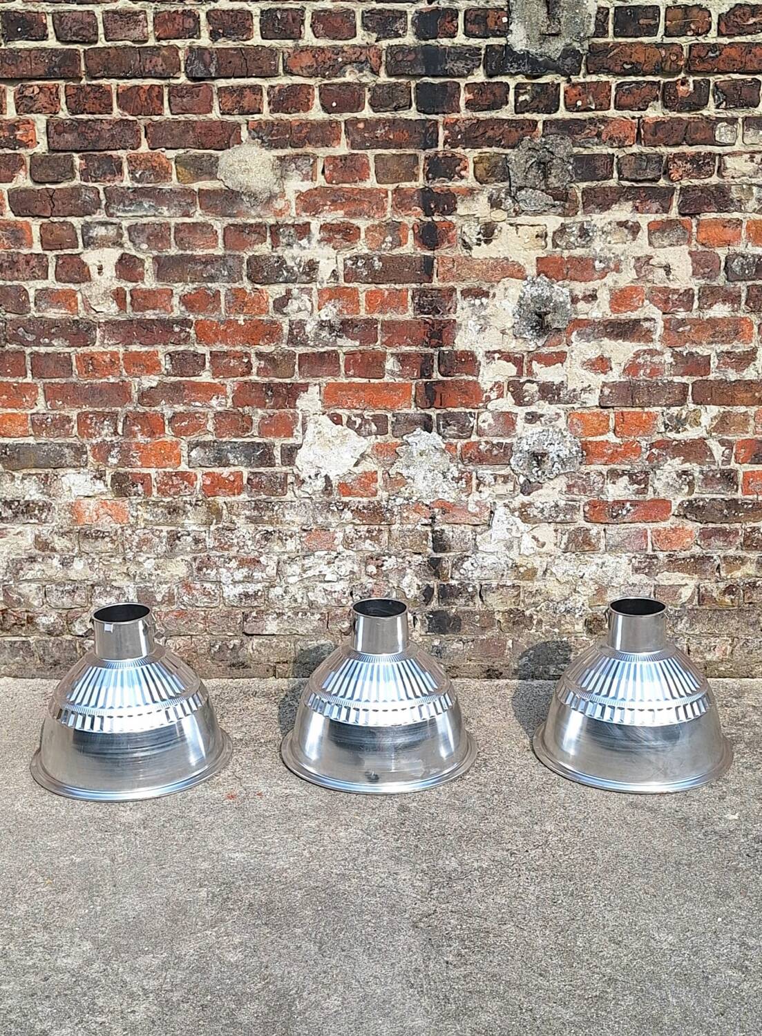 3 vintage industrial pendant lights, old workshop lighting fixtures