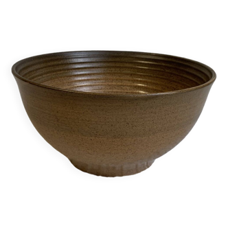 Large salad bowl in Longchamp glazed stoneware, dating from the 1970s, in brown tones
