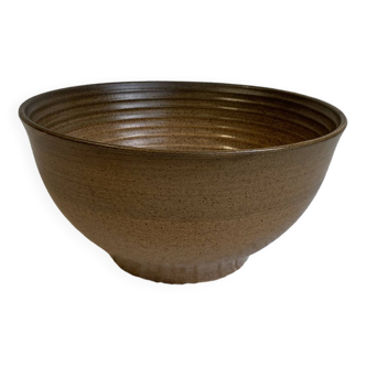 Large Longchamp glazed stoneware salad bowl, dating from the 1970s, in brown tones
