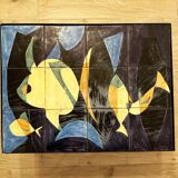 Coffee table with hand-painted ceramic top. France, 1950s