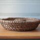 Old wicker basket, straw and bramble, woven basket, countryside, chalet, kitchen, interior decoration.