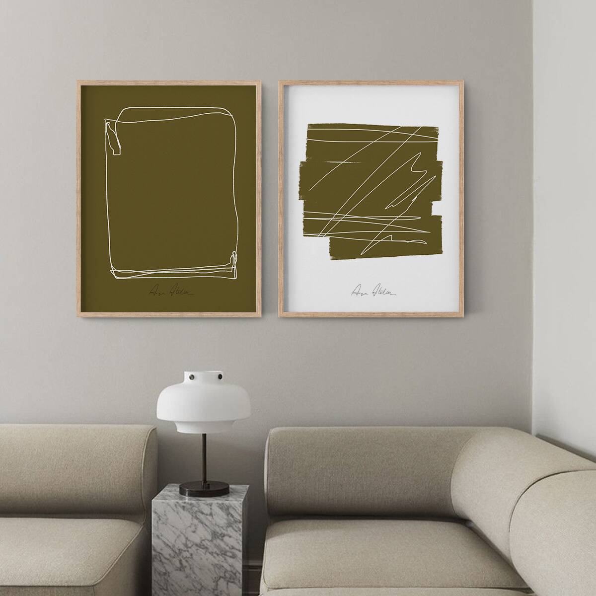 Pair of prints, abstract wall art set of two, 50x70cm
