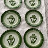 6 flat plates tulip pattern, longwy. Art deco