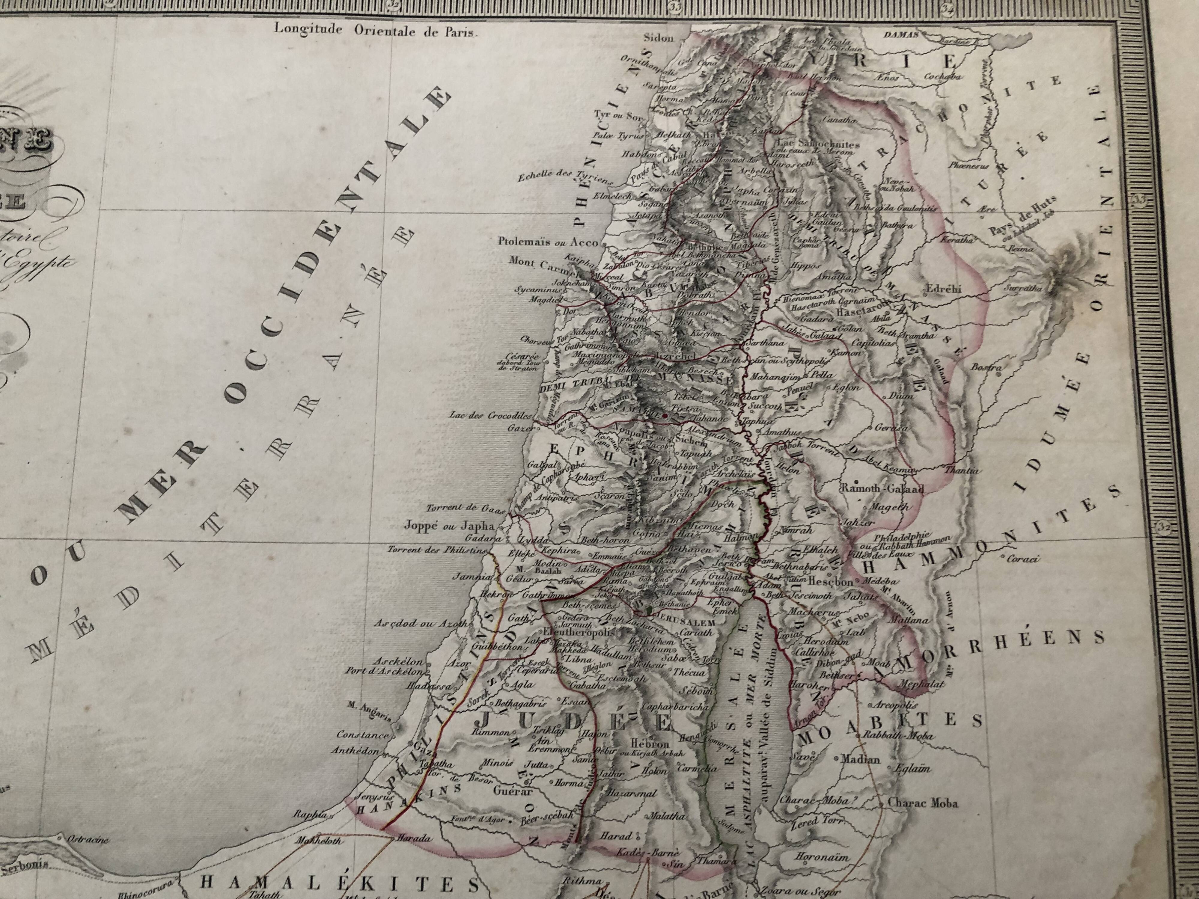 Large atlas map 1834 palestine & arabia petree by andriveau-goujon, history of the hebrews, plan