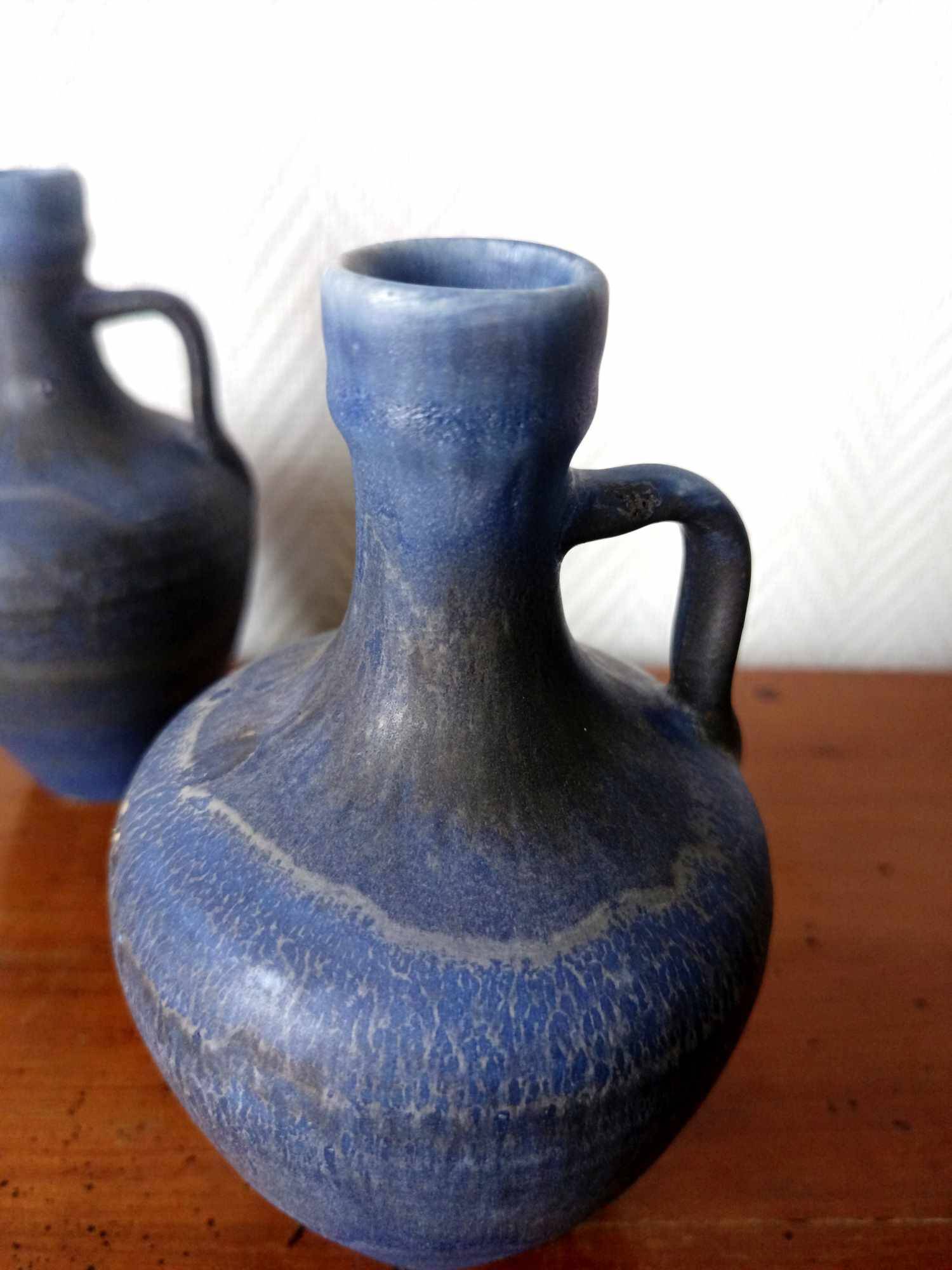 Pair of vintage blue ceramic jugs